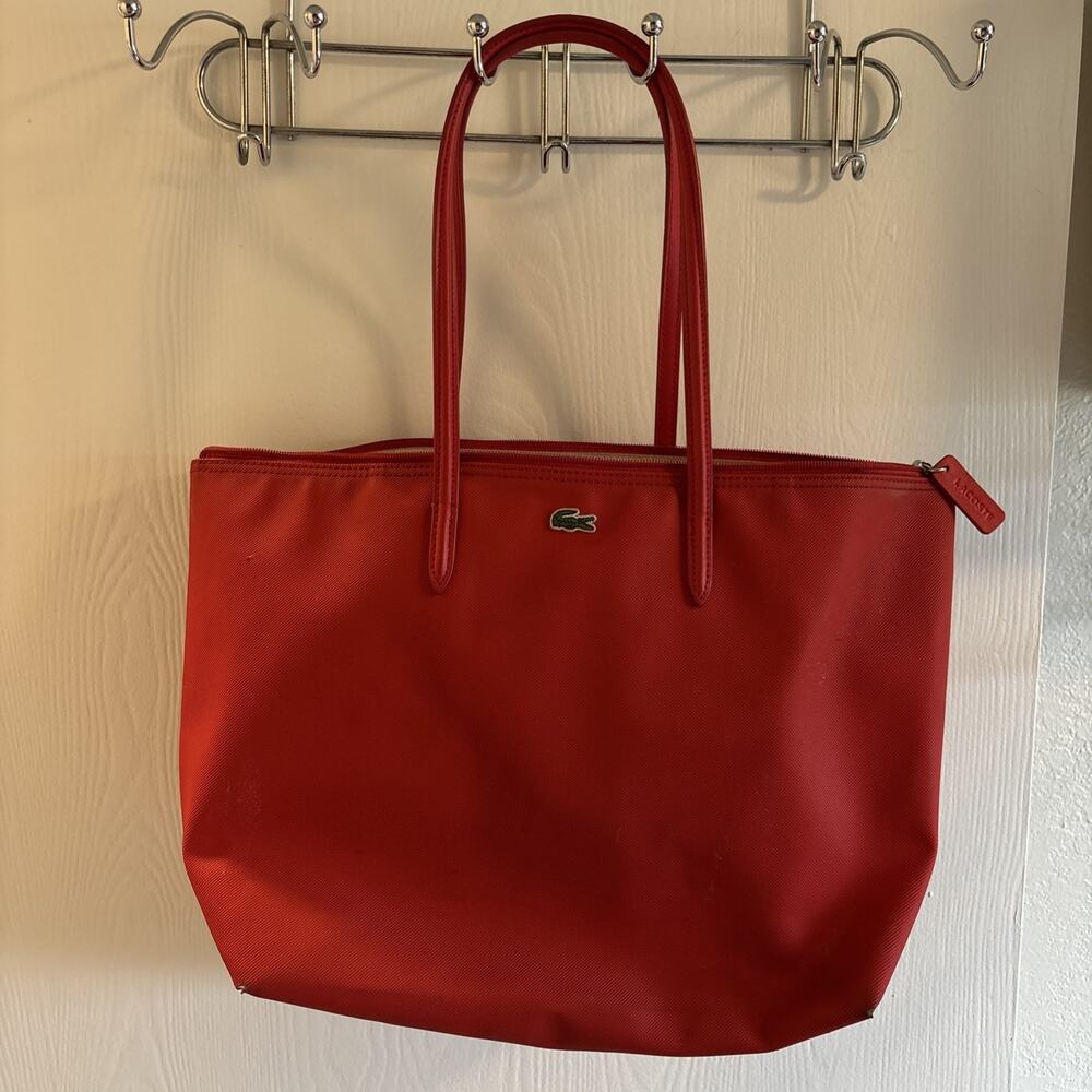Lacoste Large Red Travel Shopping Bag Tote Double Handles